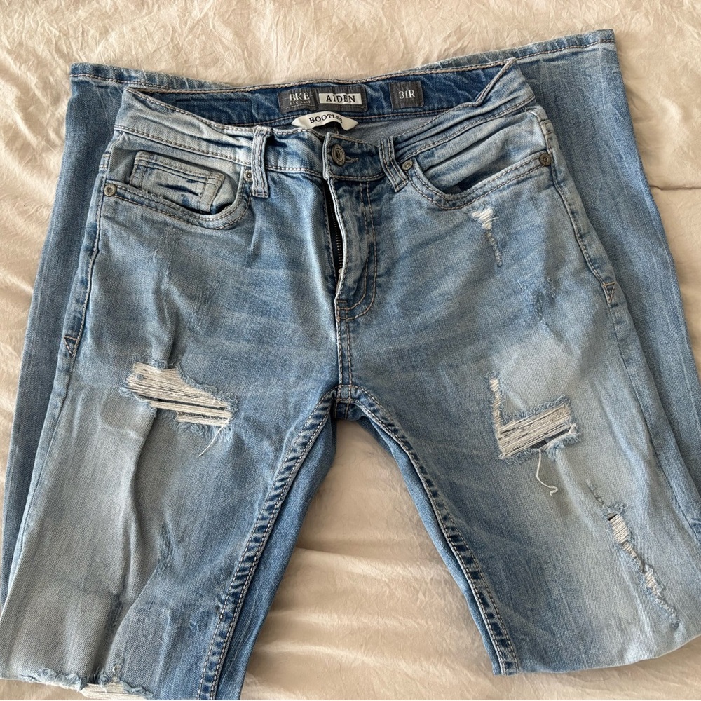 Aiden Blue Bootcut Jeans with Distressed Details